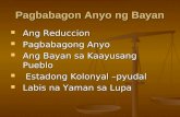Pagbabagong Anyo ng Bayan (Reduccion, Pagbabagong Anyo, Ang Bayan sa Kaayusang Pueblo etc)