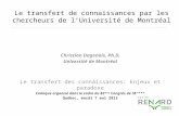 Christian Dagenais - ACFAS 2013 - Le transfert de connaissances par les chercheurs de l’Université de Montréal