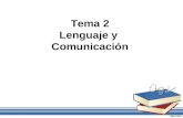 Tema 2 Lenguaje y Comunicación. 1. Lenguaje, lengua y habla. 2. Concepto de signo –Clasificación de los signos 3. Signo lingüístico 4. Lenguaje y comunicación.