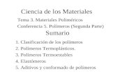 Ciencia de los Materiales Tema 3. Materiales Poliméricos Conferencia 5. Polímeros (Segunda Parte) Sumario 1. Clasificación de los polímeros 2. Polímeros.