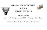 ORGANIZACIONES PARA INGENIEROS MODULO 10 U.de la R. F.Ing. marzo 2006 – Rodrigo Díaz Tebot Carlos A. Petrella, Juan Trujillo y Rodrigo Díaz.
