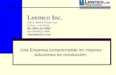 Leemco Inc. 360 S. Mount Vernon Ave Colton, CA 92324 Ph: (909) 422-0088 Fax:(909)422-0086 Sales@leemco.com Una Empresa comprometido en mejores soluciones.