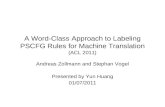 A Word-Class Approach to Labeling PSCFG Rules for Machine Translation (ACL 2011) Andreas Zollmann and Stephan Vogel Presented by Yun Huang 01/07/2011.