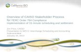 Overview of CAISO Stakeholder Process for FERC Order 764 Compliance Implementation of 15 minute scheduling and settlement Jim Price, CAISO Presentation.