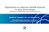 Ingredients to improve rainfall forecast in very short-range: Diabatic initialization and microphysics Eunha Lim 1, Yong-Hee Lee 2, and Jong-Chul Ha 2.