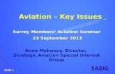 SASIG Aviation – Key Issues Surrey Members’ Aviation Seminar 23 September 2013 Anna Mahoney, Director, Strategic Aviation Special Interest Group SLIDE.