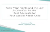 © 2012 Know Your Rights and the Law So You Can Be the Best Advocate for Your Special Needs Child Presented By: Sheryl Frishman, Esq.