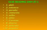 GCSE READING 2004 (F) 1 1. piel: 1. piel: 2. estanco: 2. estanco: 3. parada: 3. parada: 4. cinturón: 4. cinturón: 5. sello: 5. sello: 6. sitio: 6. sitio: