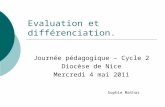 Evaluation et différenciation. Journée pédagogique – Cycle 2 Diocèse de Nice Mercredi 4 mai 2011 Sophie Mathas.
