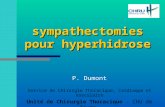 Sympathectomies pour hyperhidrose P. Dumont Service de Chirurgie Thoracique, Cardiaque et Vasculaire Unité de Chirurgie Thoracique - CHU de Tours.