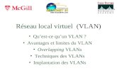 Réseau local virtuel (VLAN) Quest-ce quun VLAN ? Avantages et limites du VLAN Overlapping VLANs Techniques des VLANs Implantation des VLANs.