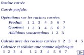 1 Racine carrée Carrés parfaits Opérations sur les racines carrées Produit Quotient 234567 Additions soustractions 1 23451 67 231 Calculs avec des racines.