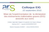 XX/XX/XX Colloque EIG Ile de France Bilan de lexpérimentation de la déclaration des événements indésirables graves (EIG) associés aux soins Cellule régionale.