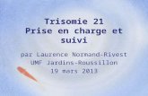 Trisomie 21 Prise en charge et suivi par Laurence Normand-Rivest UMF Jardins-Roussillon 19 mars 2013.