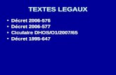 TEXTES LEGAUX Décret 2006-576 Décret 2006-577 Ciculaire DHOS/O1/2007/65 Décret 1995-647.