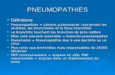 PNEUMOPATHIES Définitions Définitions Pneumopathies = Lésions pulmonaires concernant les alvéoles, les bronchioles et le tissu interstitiel Pneumopathies.