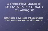 1 GENRE,FEMINISME ET MOUVEMENTS SOCIAUX EN AFRIQUE Différences et synergies entre approches francophone, anglophone et lusophone.