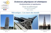 Test académique Classe de troisième 2011-2012 Tour de Pise 56 m Tour Eiffel 324 m Tour Burj Khalifa 828 m Mécanique : Les tours du monde.