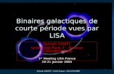 Sylvain CHATY - LISA France - 20-21/01/2005 Binaires galactiques de courte période vues par LISA Sylvain CHATY Université Paris 7 – Service dAstrophysique.