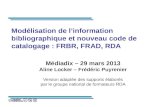 Modélisation de linformation bibliographique et nouveau code de catalogage : FRBR, FRAD, RDA Médiadix – 29 mars 2013 Aline Locker – Frédéric Puyrenier.