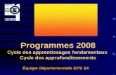 Équipe départementale EPS 64 Programmes 2008 Cycle des apprentissages fondamentaux Cycle des approfondissements.