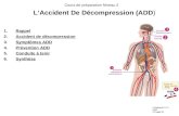 LAccident De Décompression (ADD) Cours de préparation Niveau 2 1.Rappel 2.Accident de décompression 3.Symptômes ADD 4.Prévention ADD 5.Conduite à tenir.