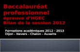 Formations académiques 2012 - 2013 Dijon - Nevers - Chalon - Auxerre Baccalauréat professionnel épreuve dHGEC Bilan de la session 2012.