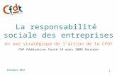 1 La responsabilité sociale des entreprises Un axe stratégique de laction de la CFDT CNF Fédération Santé 18 mars 2008 Dourdan Décembre 2007.