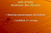 UFR STAPS Direction des Etudes Rentrée Universitaire 2013/2014 LICENCE 1 ère année.
