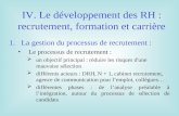 IV. Le développement des RH : recrutement, formation et carrière 1.La gestion du processus de recrutement : Le processus de recrutement : un objectif principal.