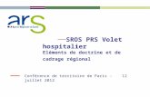 SROS PRS Volet hospitalier Eléments de doctrine et de cadrage régional Conférence de territoire de Paris – 12 juillet 2012.