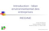 Introduction : bilan environnemental des entreprises REGINE Claude DELBEUCK Directeur général, DGRNE Moulins de Beez, le 7 février 2007 DGRNE/DCE/MP/bilan/07/0702.