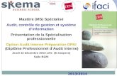 2013/2014 Mastère (MS) Spécialisé Audit, contrôle de gestion et système dinformation Présentation de la Spécialisation professionnelle Option Audit Interne.
