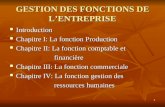 1 GESTION DES FONCTIONS DE LENTREPRISE Introduction Introduction Chapitre I: La fonction Production Chapitre I: La fonction Production Chapitre II: La.