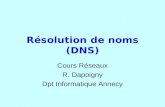 Résolution de noms (DNS) Cours Réseaux R. Dapoigny Dpt Informatique Annecy.