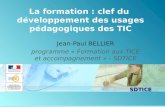 SDTICE La formation : clef du développement des usages pédagogiques des TIC Jean-Paul BELLIER programme « Formation aux TICE et accompagnement » - SDTICE.