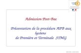 SAIO Nice - janvier 2014 Admission Post-Bac Présentation de la procédure APB aux lycéens de Première et Terminale STMG.