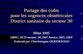 Partage des coûts pour les urgences obstétricales District sanitaire du secteur 30 Bilan 2005 DRSC, ECD secteur 30, IMT Anvers, IRD, E&P Présenté par Charlemagne.