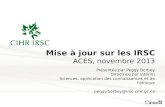 Mise à jour sur les IRSC ACES, novembre 2013 Présentée par Peggy Borbey Directrice par intérim Sciences, application des connaissances et de l'éthique.