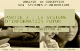 PARTIE 3 : Le SYSTEME DINFORMATION FUTUR Etape 2 : CONCEPTION du S.I. ANALYSE et CONCEPTION Des SYSTEMES DINFORMATION Marielle ALLIOT-SANGARE ANNEE 2010.
