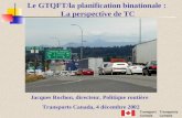 Transport Canada Transports Canada Le GTQFT/la planification binationale : La perspective de TC Jacques Rochon, directeur, Politique routière Transports.