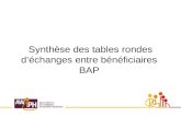 Synthèse des tables rondes déchanges entre bénéficiaires BAP.