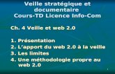 11 Veille stratégique et documentaire Cours-TD Licence Info-Com Ch. 4 Veille et web 2.0 1. Présentation 2. Lapport du web 2.0 à la veille 3. Les limites.