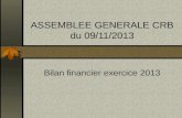 ASSEMBLEE GENERALE CRB du 09/11/2013 Bilan financier exercice 2013.