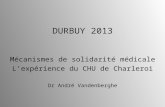 DURBUY 2013 Mécanismes de solidarité médicale Lexpérience du CHU de Charleroi Dr André Vandenberghe.