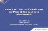 Simulation de la canicule de 2003 sur Paris et Toulouse avec MesoNH-TEB Julien DESPLAT Bureau détude Direction Interrégionale Île de France - Centre.