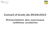 Conseil décole du 09/04/2013 Présentation des nouveaux rythmes scolaires.