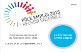 Programme pluriannuel de formation 2013- 2015 CCE du 24 et 25 septembre 2013 La Formation à Pôle emploi PROJET.