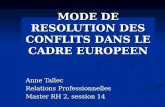 MODE DE RESOLUTION DES CONFLITS DANS LE CADRE EUROPEEN Anne Tallec Relations Professionnelles Master RH 2, session 14.
