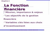 Université de La Mannouba – ISCAE 2013-14 La Fonction financière Chapitre 3 Mission, importance & enjeux Les objectifs de la gestion financière Variables.